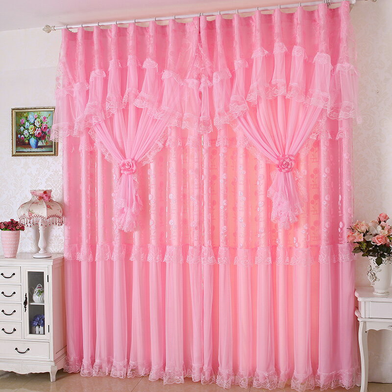 熱賣蕾絲風繡花窗紗雙層成品全遮光窗簾定制客廳臥室飄窗簡約現代