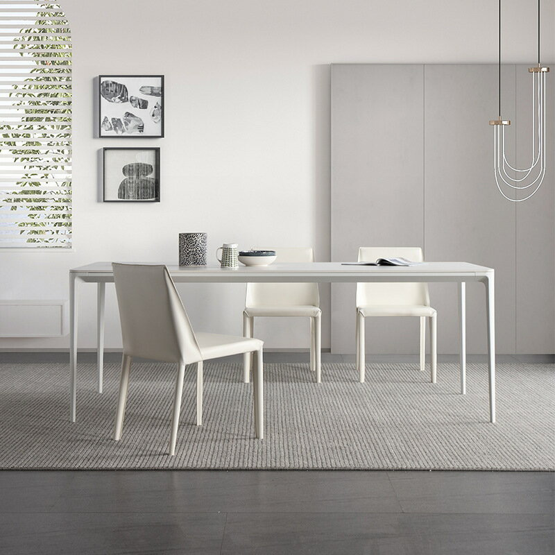 餐桌 意式極簡鋁合金巖板餐桌椅組合家用小戶型白色長方形飯桌