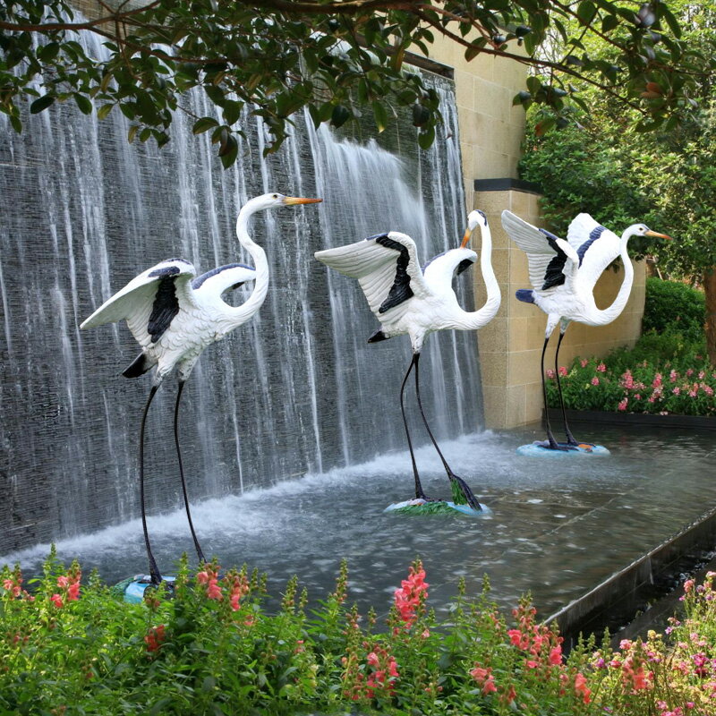 戶外模擬白鷺擺件花園林庭院水池仙鶴玻璃鋼雕塑景區動物景觀小品