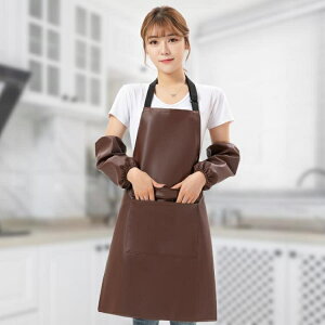 圍裙 pu軟皮革圍裙定制logo印字防水防油廚房家用工作服餐廳飯店圍腰女