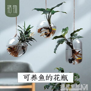 創意水培植物小魚缸一體綠蘿壁掛綠植式玻璃瓶牆吊掛吊瓶懸掛花瓶 全館免運