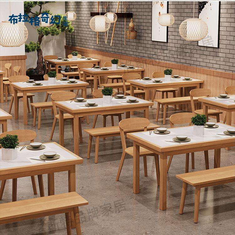 【布拉格】 北歐胡桃色 實木白色巖板餐桌椅組合 家用大小戶型 進口餐廳吃飯桌子 滿100免運 立開發票 [dz0313]