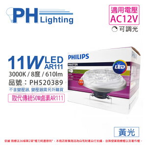 PHILIPS飛利浦 LED 11W 3000K 黃光 8度 可調光 12V AR111 高演色 燈泡 _ PH520389