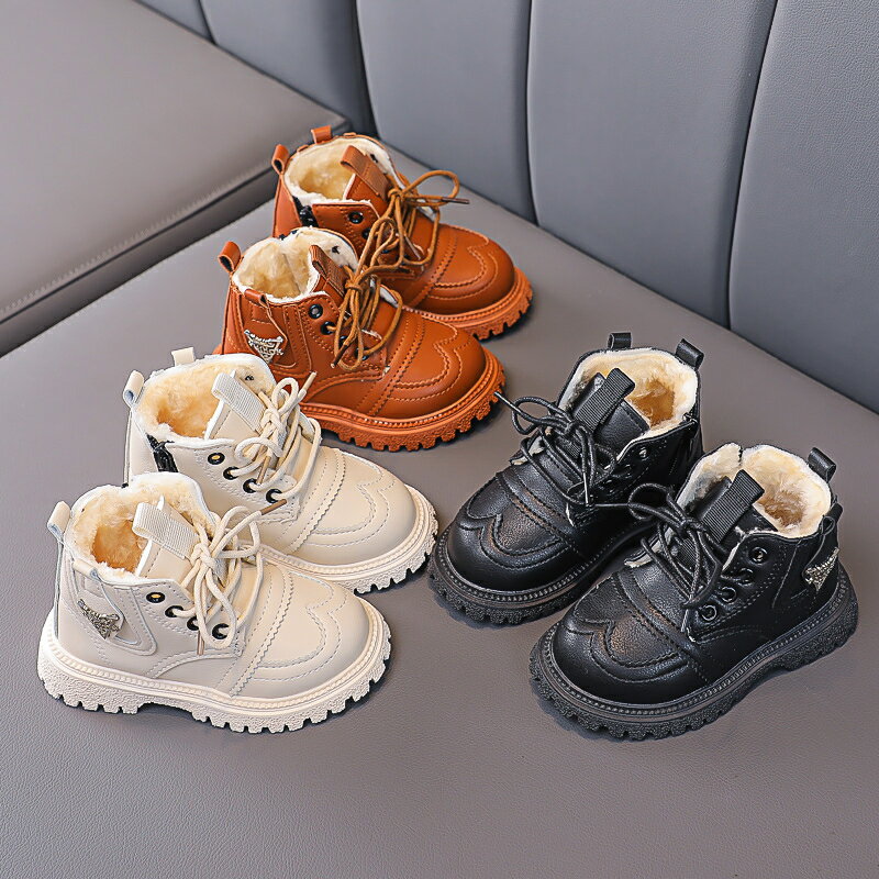 男童馬丁靴冬季新款時尚女童短靴保暖雪地靴軟底兒童大棉皮靴