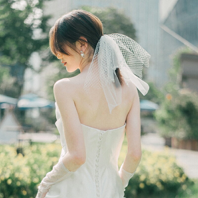 森系簡約短款頭紗新娘結婚頭飾婚紗禮服配飾仙女網紅攝影跟妝