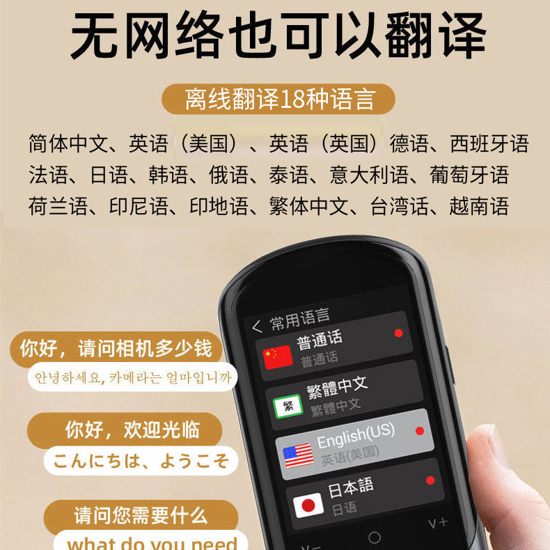 【2330人收藏】智慧翻譯機離線翻譯器多國語言拍照翻譯出國英語學習翻譯機-創美