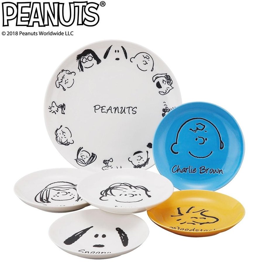 X射線【C206287】史努比 Snoopy 日本製六入陶瓷盤，器皿/碟子/餐桌/碗/湯碗/碟子/盤/小皿