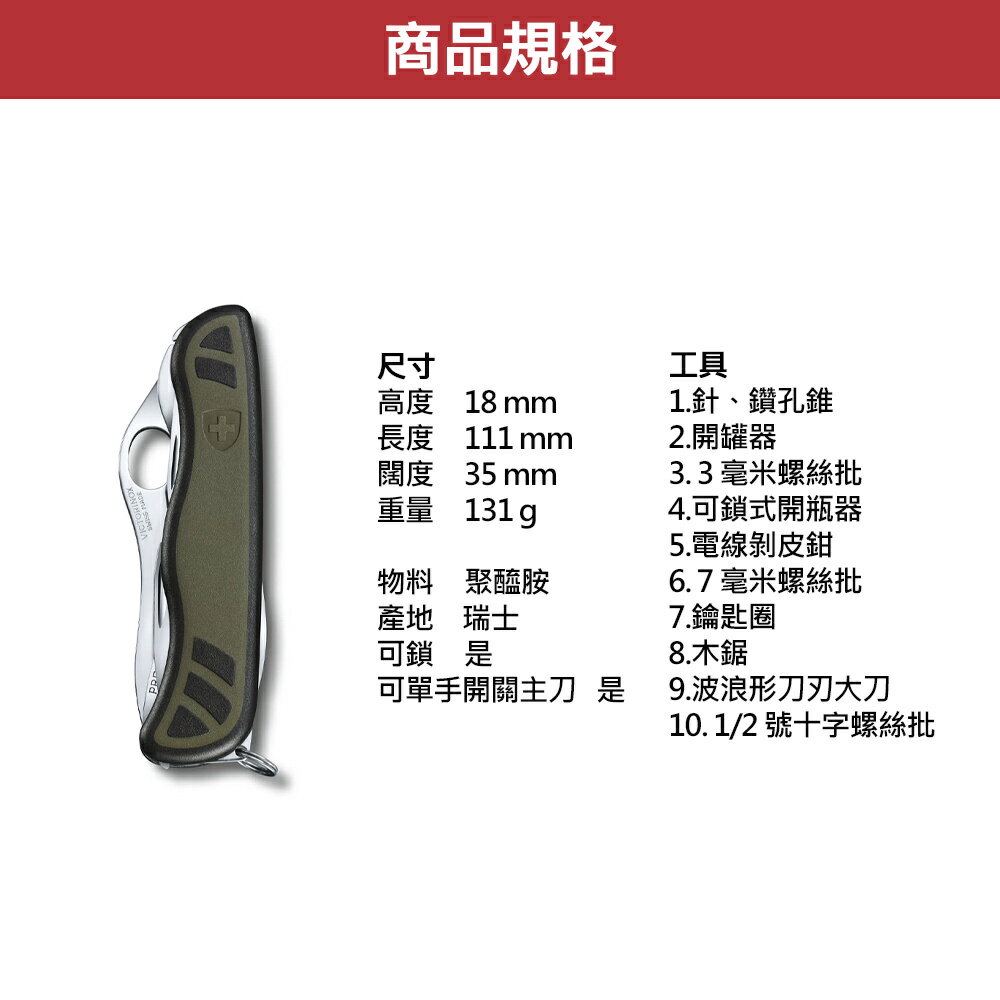 VICTORINOX 瑞士維氏 瑞士刀 Swiss Soldiers Knife 111mm/10用 墨綠黑邊 0.8461.MWCH 3