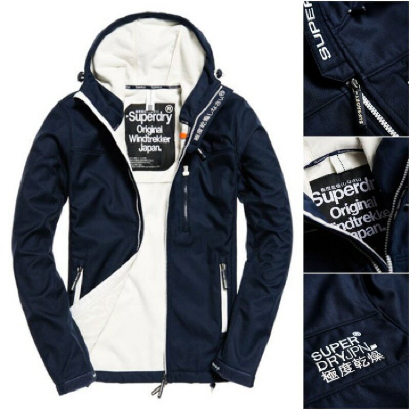 跩狗嚴選 正品 極度乾燥 Superdry Trekker 連帽 刷毛 彈性材質 運動 風衣 深藍 白 外套 壓印新款