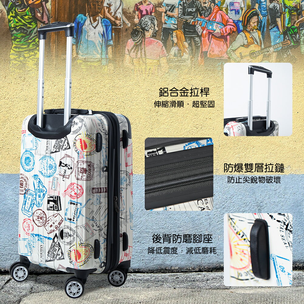 【ALLDMA 鷗德馬】20吋登機箱、郵戳箱、大理石紋、防爆拉鏈、TSA海關鎖、掛包扣、飛機輪、耐摔耐刮、可加大、多色可選 7