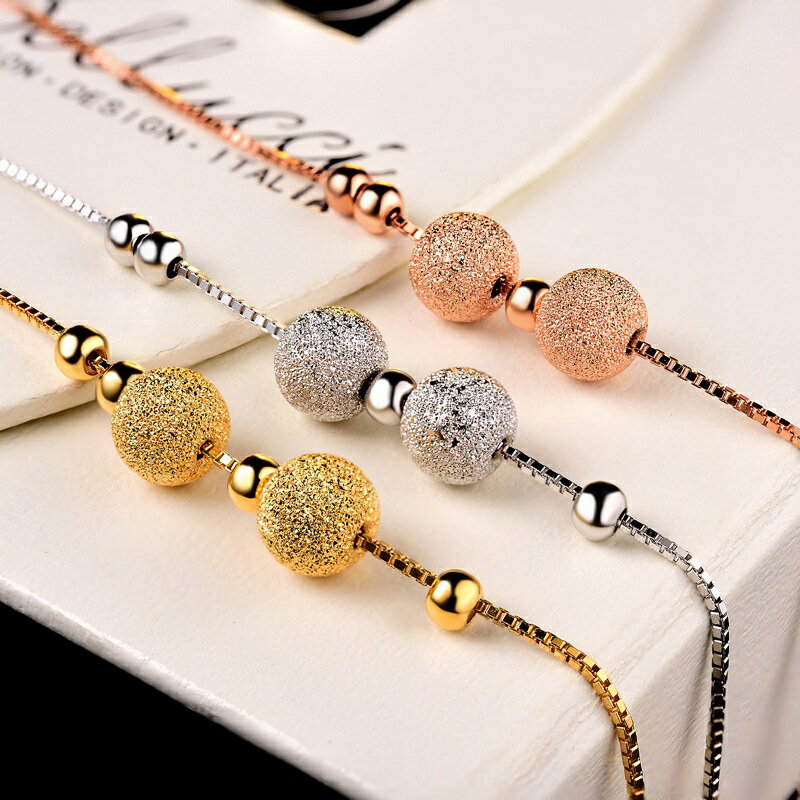 現貨+預購 925純銀腳鍊圓珠腳鏈-雙層磨砂轉運珠串珠情人節生日聖誕節交換禮物女飾品73zf25【獨家進口】【米蘭精品】