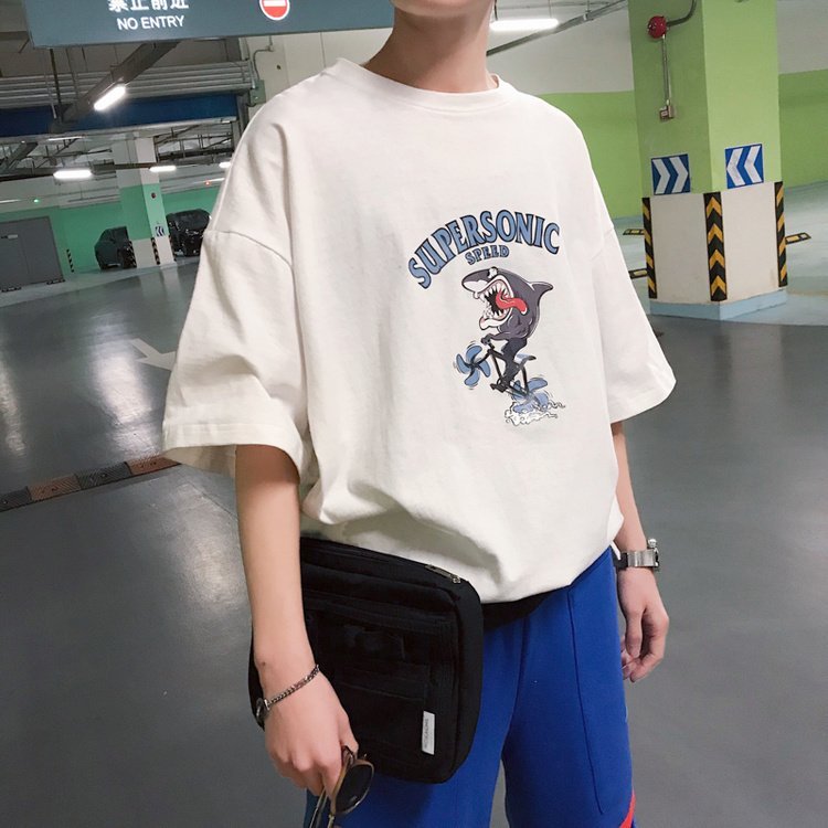 FINDSENSE G6 韓國時尚 港風男士夏季新款卡通印花短袖T恤寬鬆潮流T恤衫