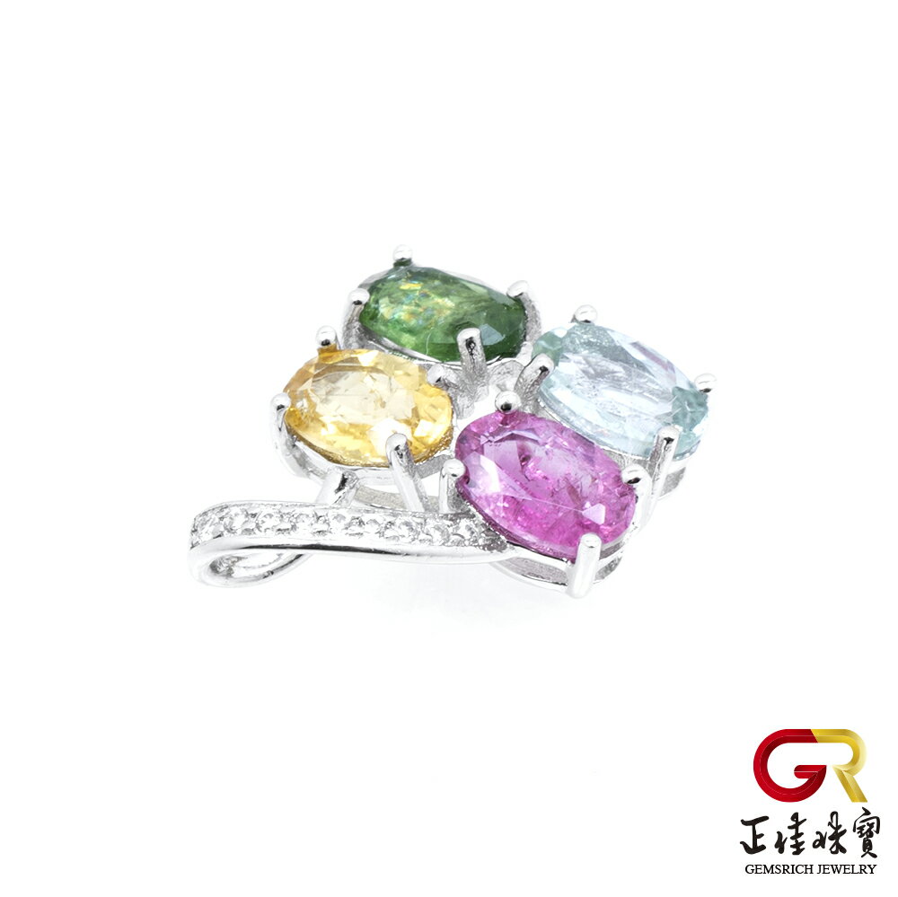 【正佳珠寶】彩碧璽 糖果碧璽 2.4ct 橢圓形吊墜 彩碧璽吊墜 方晶鋯石微鑲銀台 3