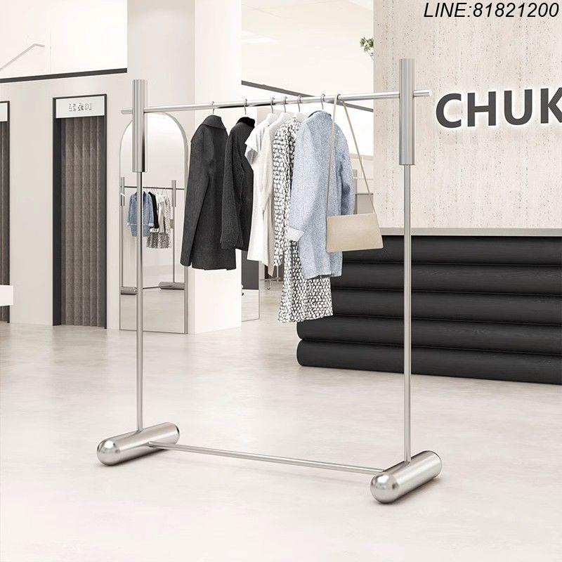 免運/速發 開立發票 服裝店展示架加粗高檔不銹鋼銀落地式掛衣架男女裝店中島陳列貨架 支援訂製
