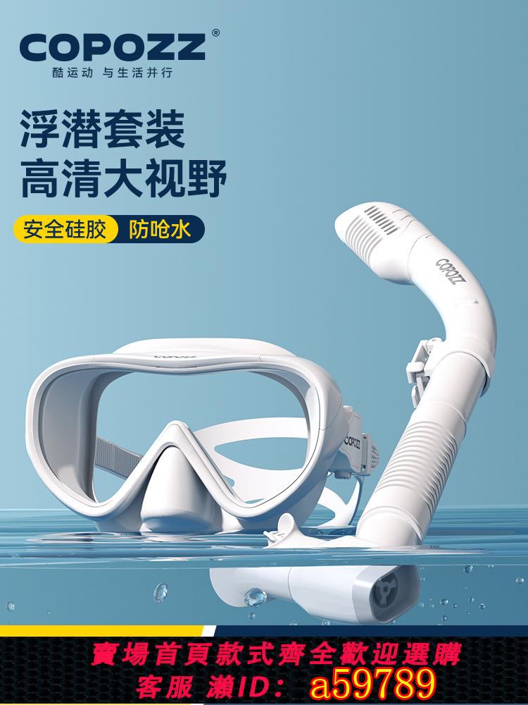 【臺灣公司 可打統編】COPOZZ一體鏡浮潛面罩三寶潛水面鏡呼吸管套裝全乾式近視游泳裝備