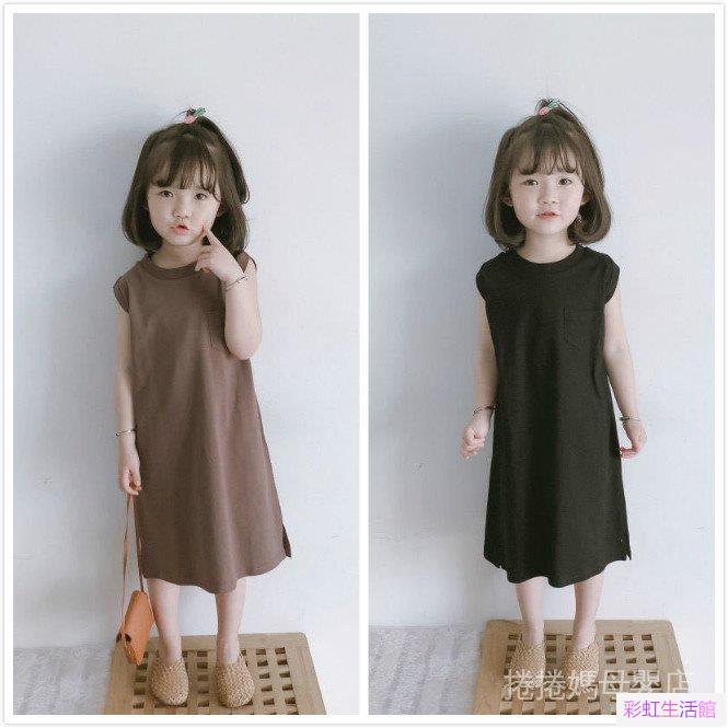 🍓 童裝 女童 洋裝 夏季 韓版 小童 短袖 休閒 簡約 寬鬆 純棉 兒童 時尚洋氣 中長款 T恤裙