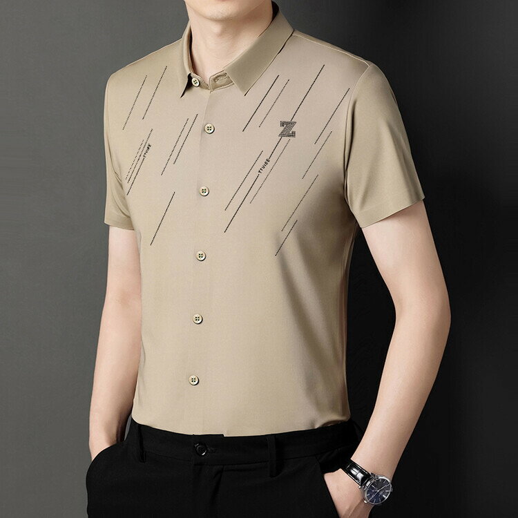 【喜挖】夏季短袖新款男士無痕襯衣潮免燙抗皺中青年商務純色薄款襯衫男裝 0