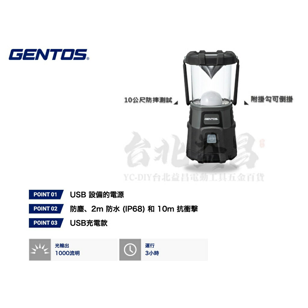 【台北益昌】日本 GENTOS EX-000R Explorer 露營燈 USB充電 1000流明 IP68 提燈 限量