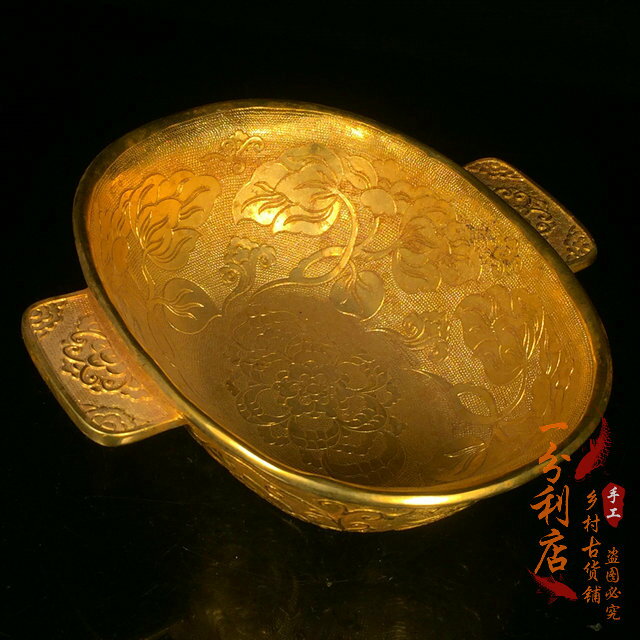 尼泊爾手工銅鎏金果盤天竺收納佛具掐絲金盞器皿居家實用擺件