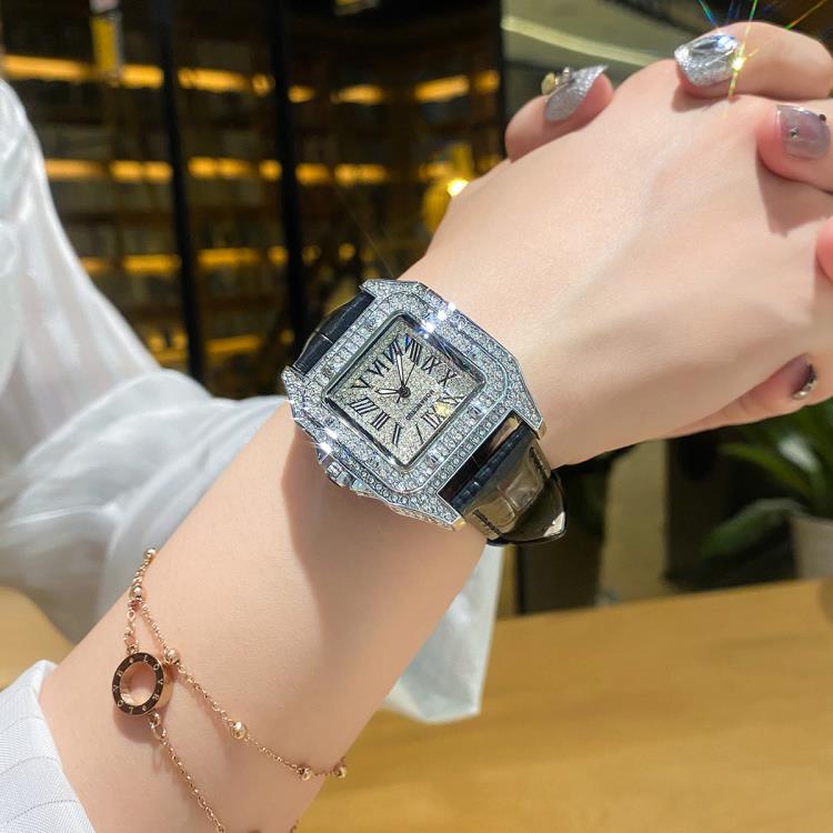 夏季情侶手錶女年新款十大品牌女錶鑲鉆女士女款機械錶方形錶 全館免運