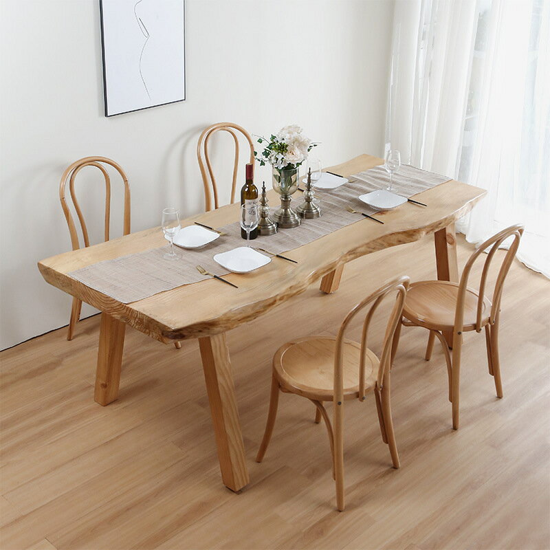 桌子 中式家用小戶型吃飯桌原木大板餐桌長方形實木桌椅組合木上菜桌