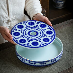 茶盤日式家用儲水茶托盤圓形簡約陶瓷干泡小茶臺青花大茶盤