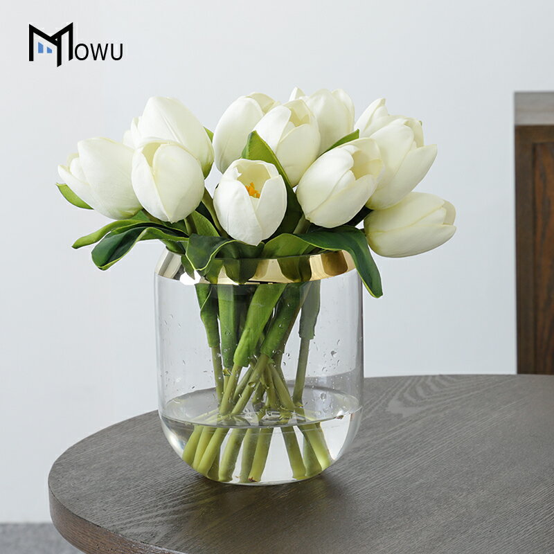 摩屋 北歐手感郁金香仿真花束假花客廳玻璃花瓶餐桌花藝裝飾擺設