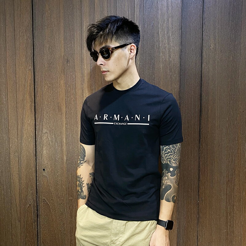 美國百分百【全新真品】Armani Exchange 短袖 T恤 AX 上衣 logo T-shirt 黑色 AJ46