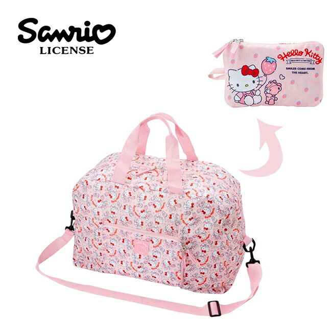 粉色款【日本正版】凱蒂貓 兩用 折疊 行李袋 旅行袋 肩背包 超大容量 防潑水 Hello Kitty - 115800