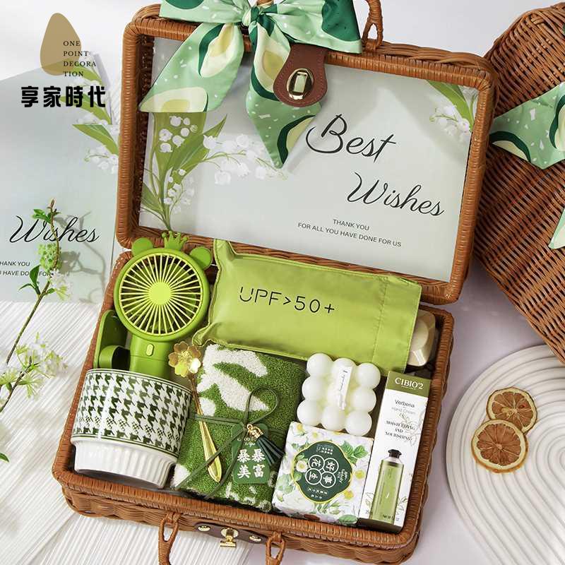 免運開發票 伴手禮 禮盒 禮物 伴手禮女伴娘結婚禮姐妹團高級感實用森系大號藤編藍禮盒套裝回禮 八折下殺ly14