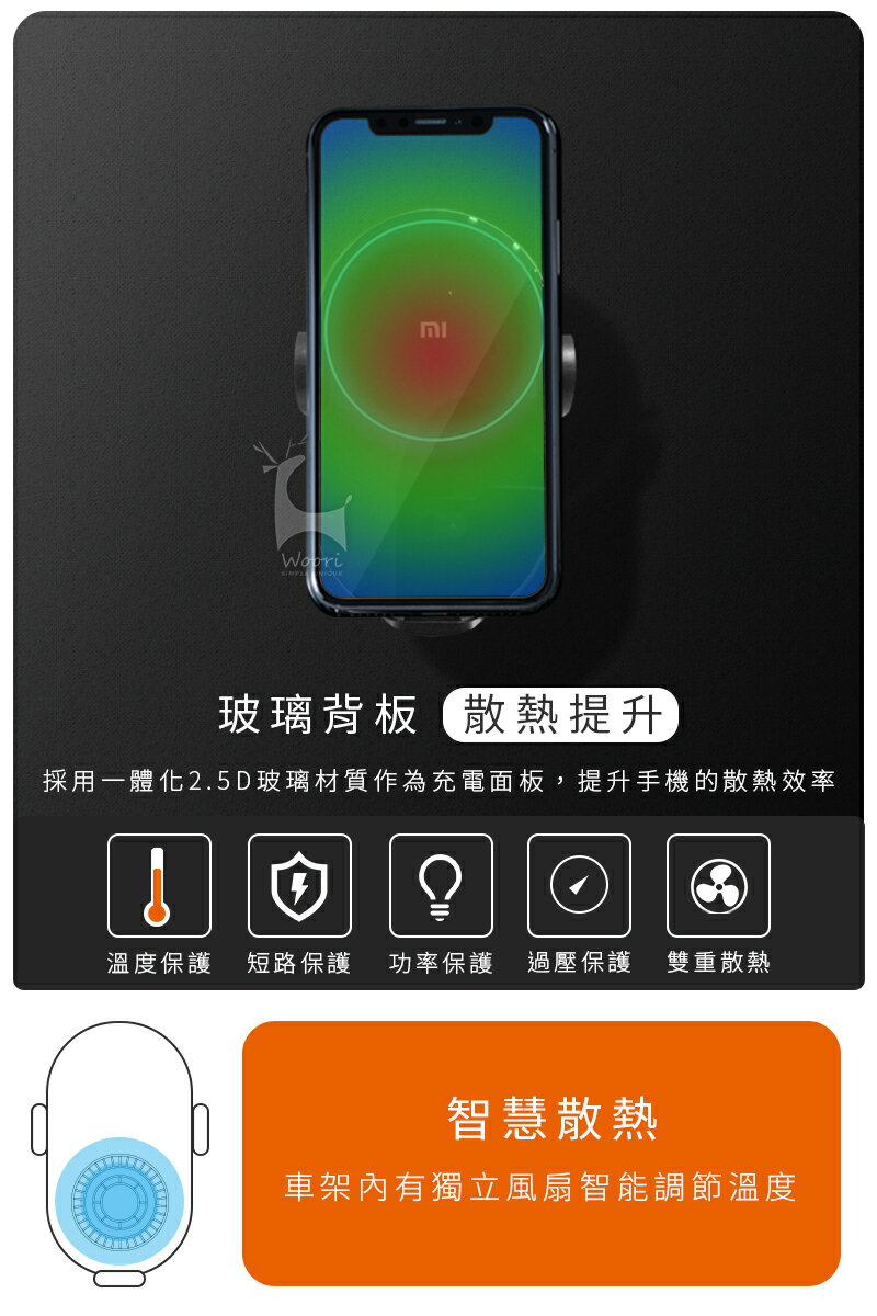 小米車用無線充電手機支架 無線充電架 20w快充 出風口車架 手機支架 導航車架 自動感應支架 車載手機充電器 3