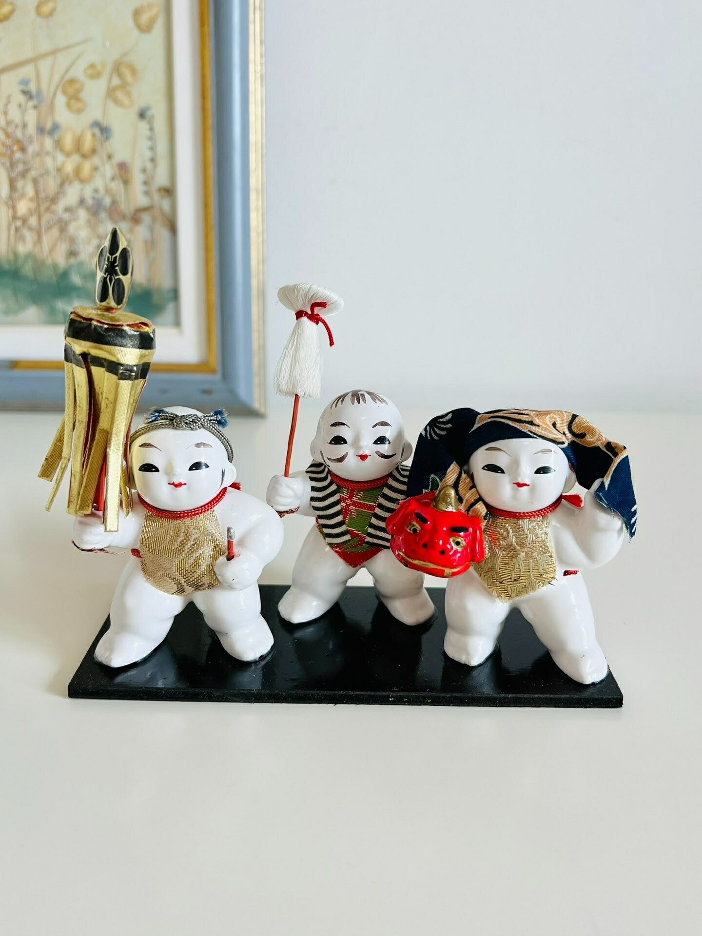 日本昭和 鄉土玩具 三個加賀人形 御所人形 置物擺飾
