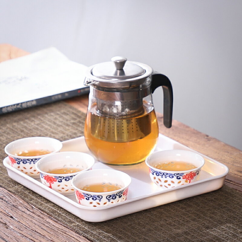 瀾揚 茶盤泡茶壺玻璃茶水分離過濾陶瓷茶杯花茶飄逸杯壺功夫茶具