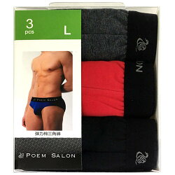 POEM SALON 彈力棉三角褲(PS3371-1) L (3入)/盒 隨機
