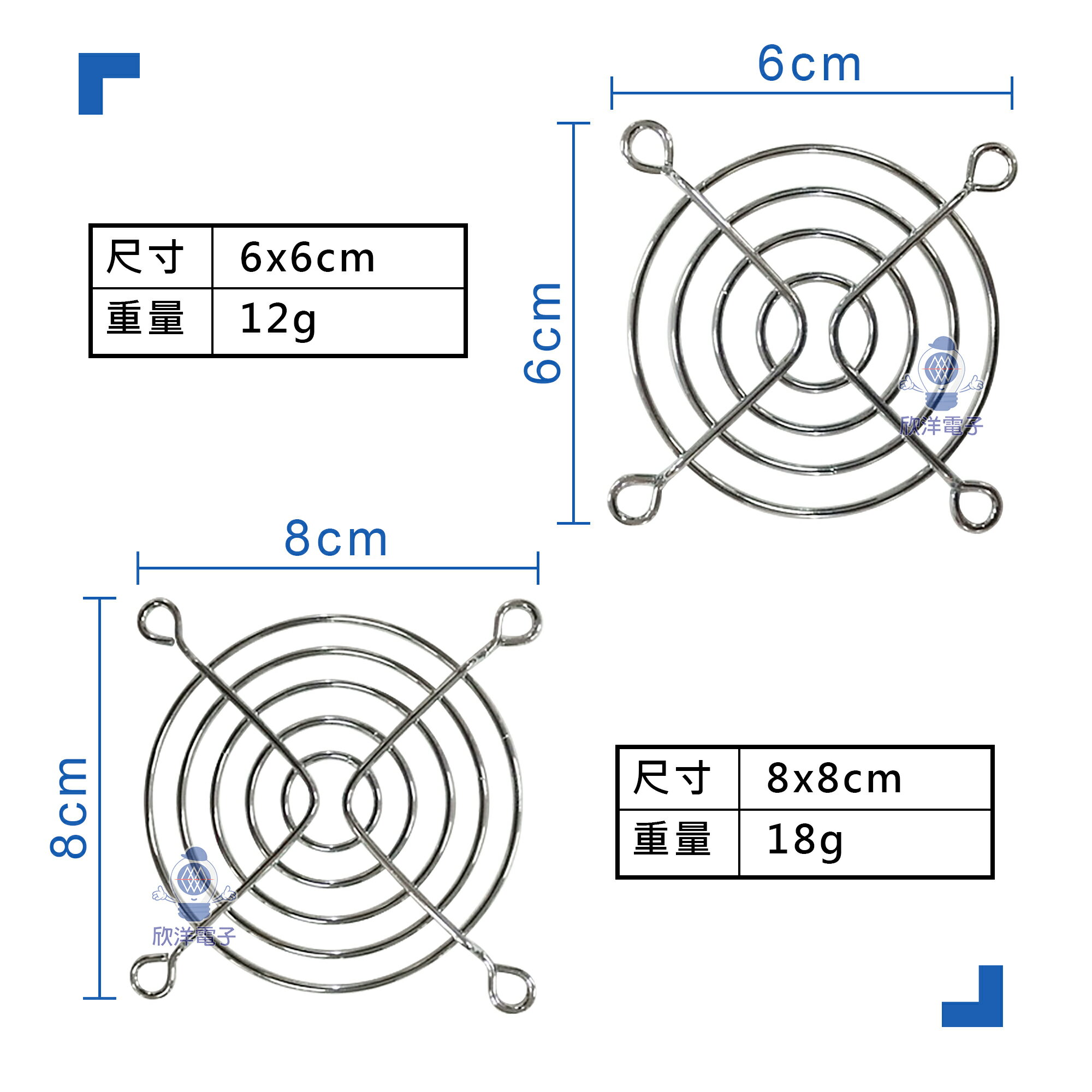 ※ 欣洋電子 ※ 風扇鐵網 4x4cm~12x12cm 防護網 散熱網罩 散熱風扇 金屬護網 電子材料 3