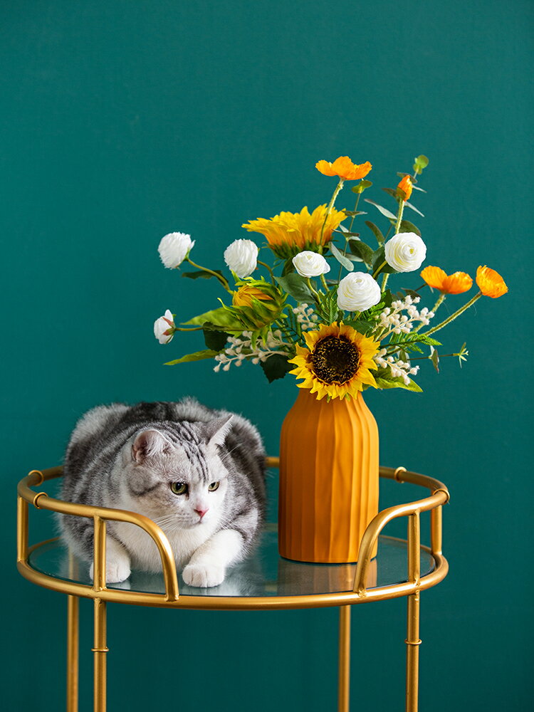 收獲小屋仿真花向日葵裝飾陶瓷花瓶擺件客廳插花北歐創意簡約花器