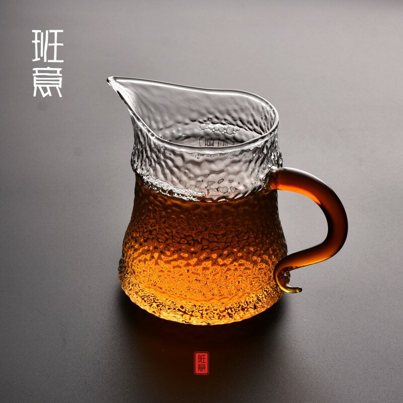 方形錘紋玻璃公道杯貪心杯加厚耐熱家用公杯倒茶器茶具分茶器1入