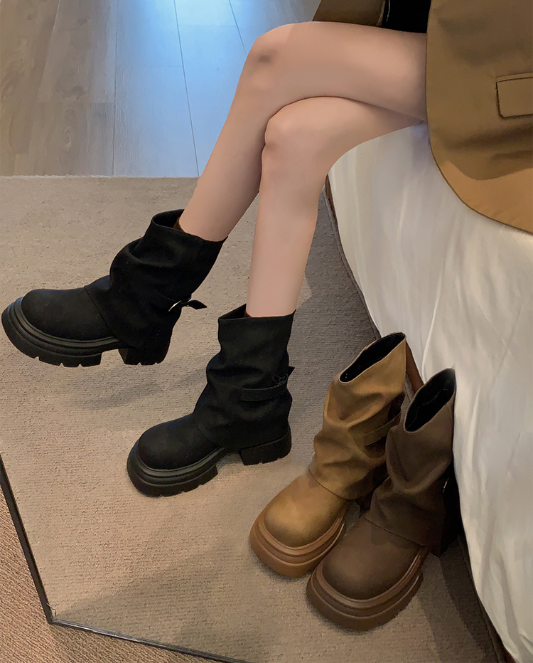 賈不假短靴女款冬季2024新款褲管靴厚底爆款馬丁靴美拉德秋冬靴子【雲木雜貨】