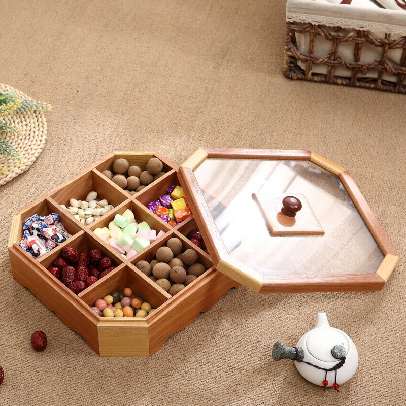 木製中式分格乾果堅果盒家用 客廳木質糖果盒 創意小吃瓜子零食盒 全館免運