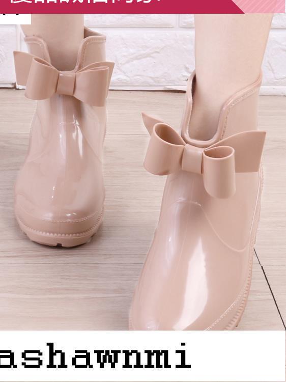 優品誠信商家 雨鞋女韓國時尚雨靴學生短筒可愛蝴蝶結水鞋防滑防水膠鞋加絨套鞋