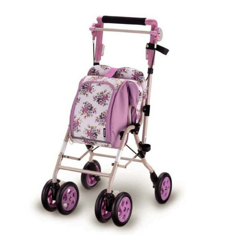 日本利其爾Richell輕巧購物步行車CP-G型-花漾粉-帶輪型助步車/步行輔助車/散步車/助行椅
