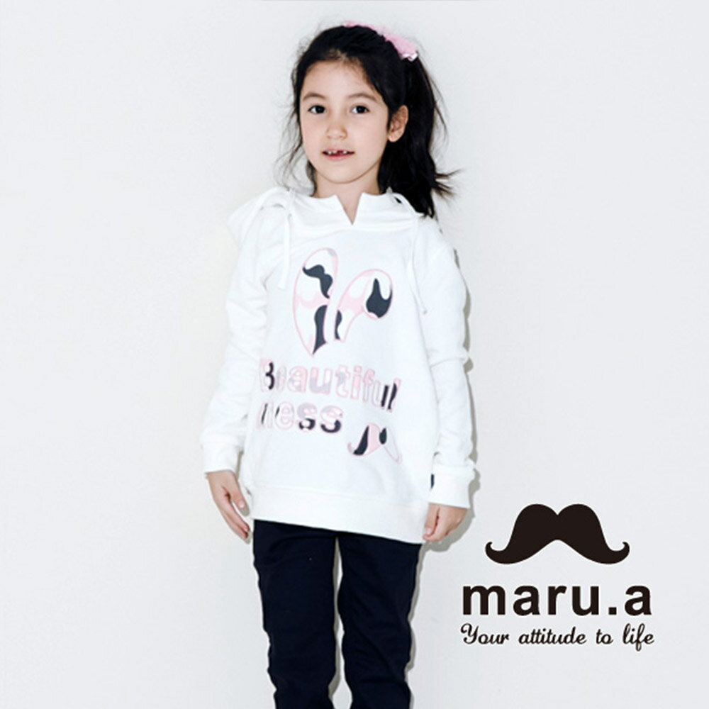 【mini maru.a】親子裝童裝迷彩兔耳文字長版連帽T-Shirt(2色)7951312