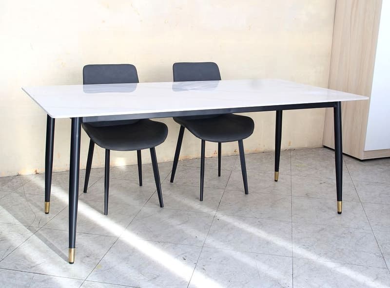 【歐風別館】柏芝3*6尺10mm白色岩板黑鐵餐桌【工業風~基隆至台中免運費】