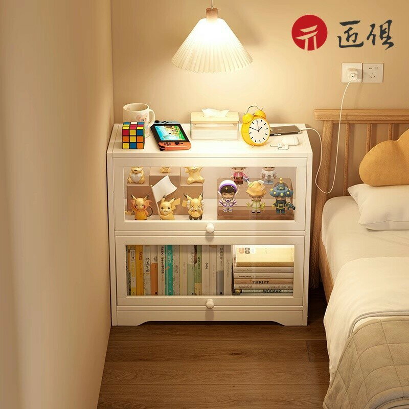 【匠俱】 學生床頭櫃 創意床頭收納櫃 輕奢高階感透明床邊櫃 小型書櫃 透明櫥櫃 玩具櫃 零食櫃 窄櫃 床邊櫃
