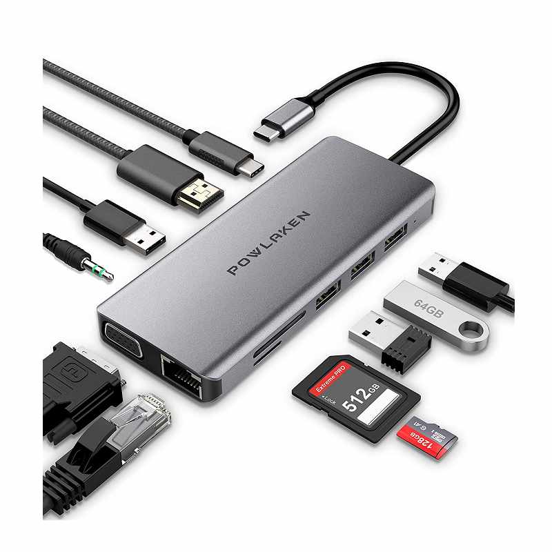 POWLAKEN USB C適配器 11合1 4K USB C至HDMI，VGA 2 USB3.0 2 USB2.0 [2美國直購]