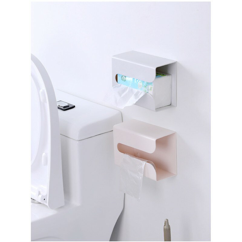 簡約黏貼式紙巾架【Y025】台灣出貨 免打孔壁掛面紙盒 黏貼式衛生紙盒 置物架 衛生紙架 面紙收納架 廁所 櫥櫃 收納 1
