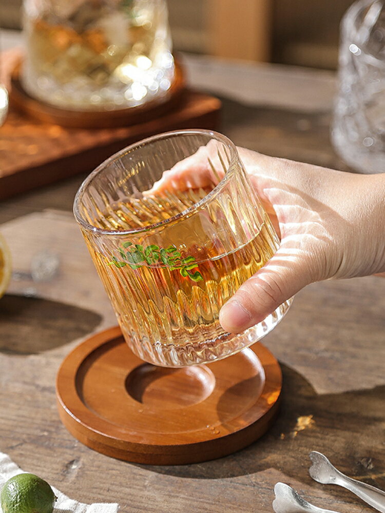 日式威士忌酒杯水晶玻璃杯家用洋酒酒具啤酒杯子條紋ins風喝酒杯