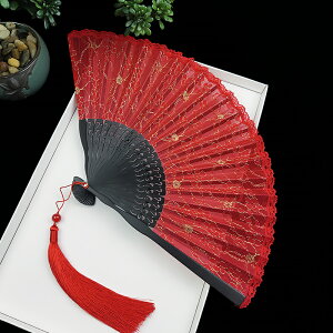 蕾絲扇子折扇中國風大紅色黑色折疊花邊女式扇子工藝舞蹈扇鞠婧?