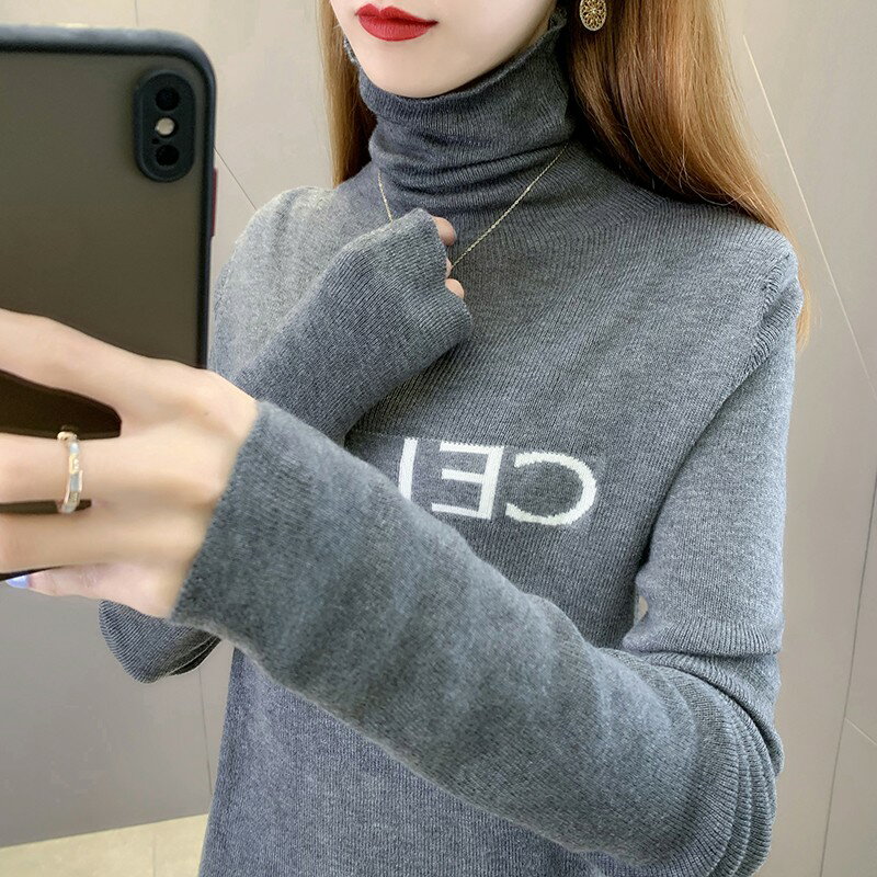 堆堆領羊毛打底衫女薄款2021年春秋冬季新款洋氣內搭高領針織毛衣
