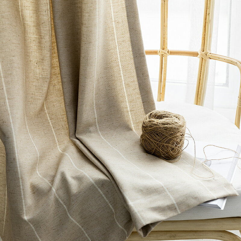 紳士灰 簡約現代北歐風美式中式棉麻豎條紋遮陽飄窗臥室遮光窗簾